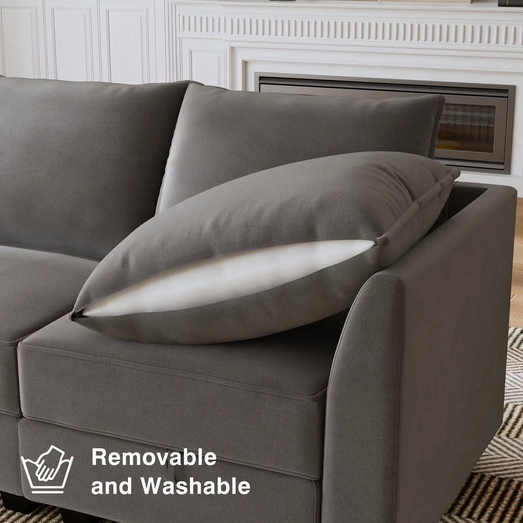 Pearl Grey Convertible Sleeper Sofa with Storage Q837