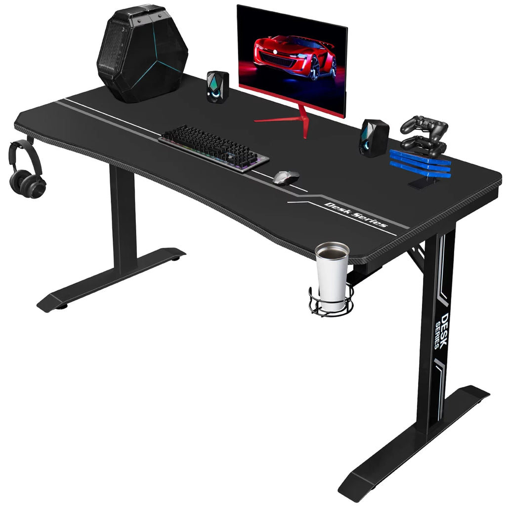 Black Gaming Computer Desk with Cup Holder and Headphone Hook Q401511