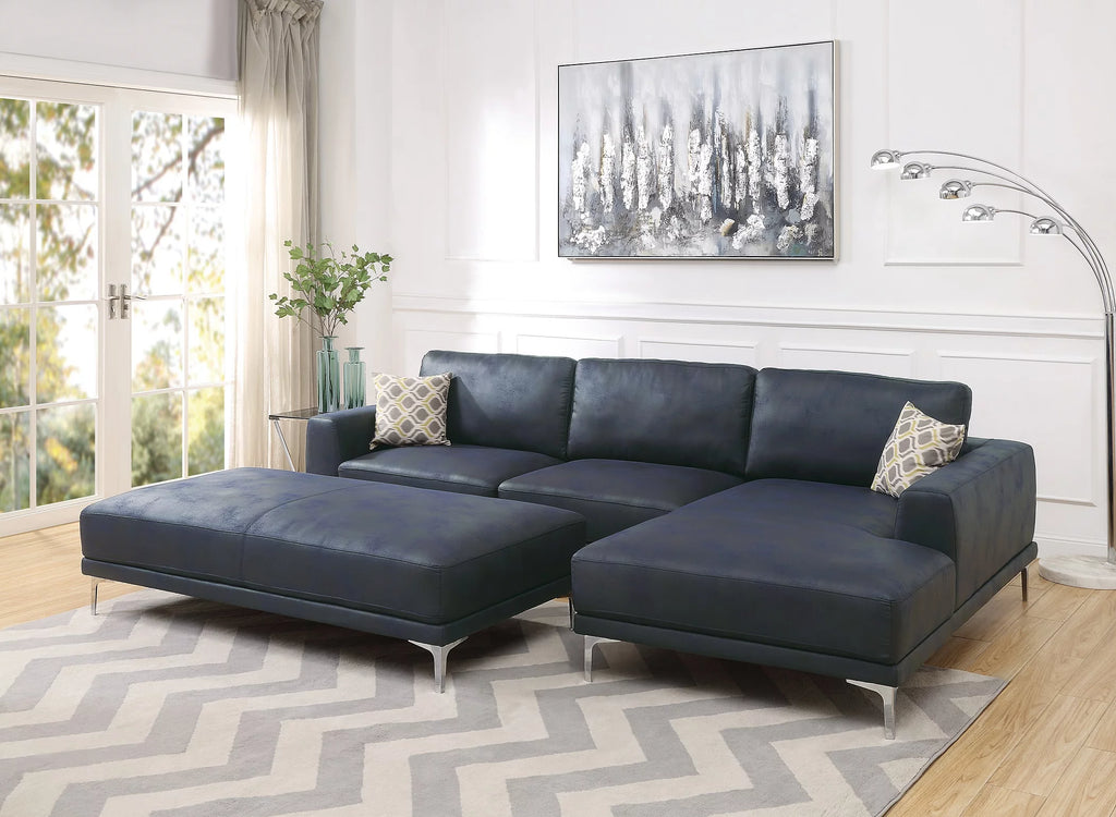 Navy Blue 2pc Leather Gel Sectional Sofa J4103