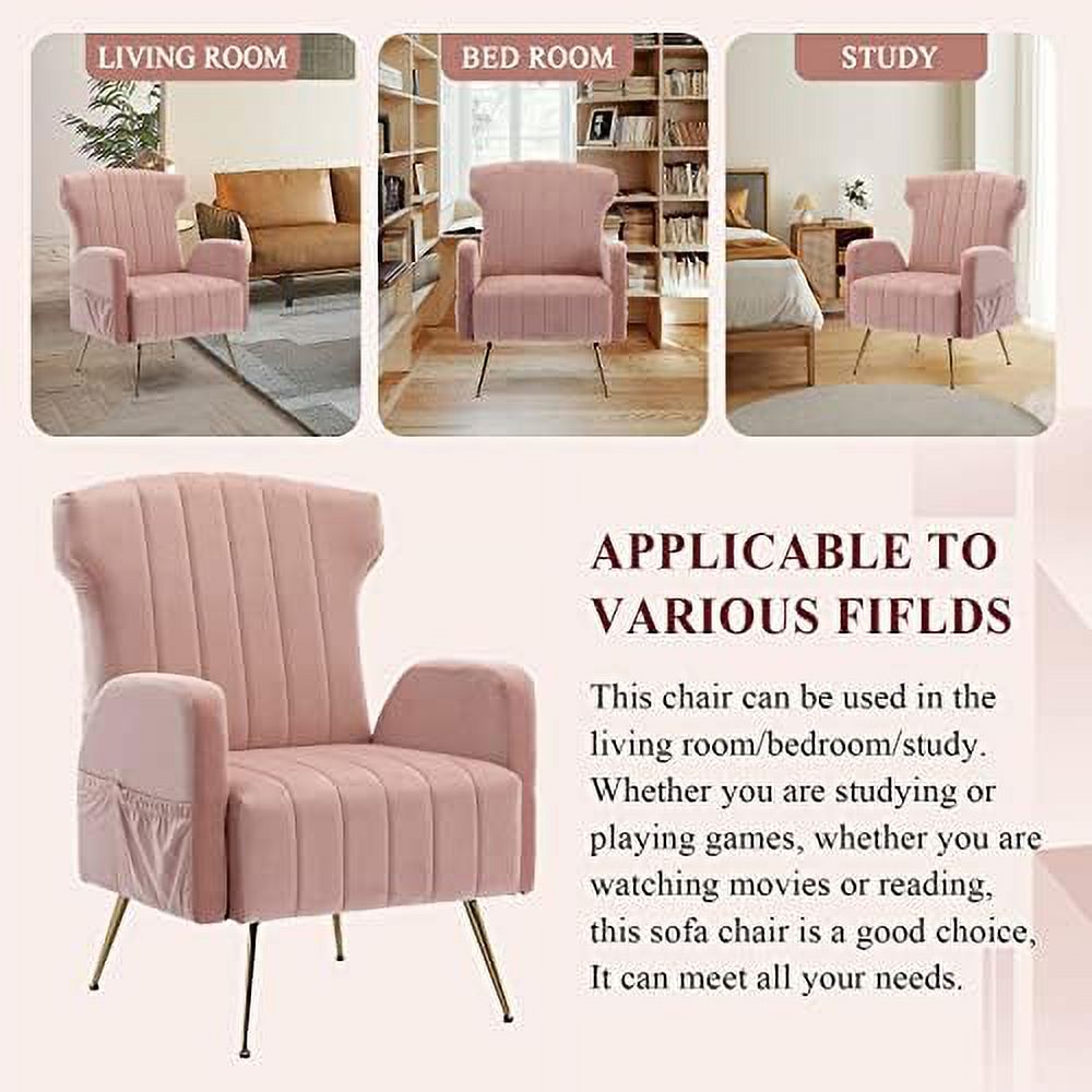 Brown Velvet Wing Back Accent Chair with Metal Gold Legs Q169