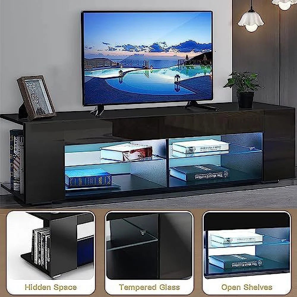 57 Inch LED TV Stand with Glass Shelves Y38240