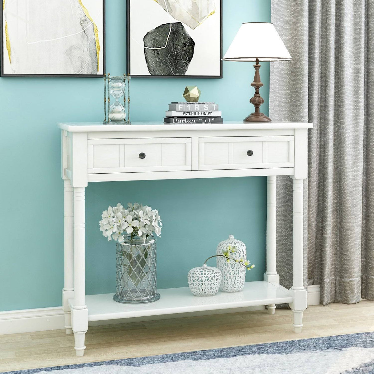 Espresso Two Drawer Console Table with Bottom Shelf R12589