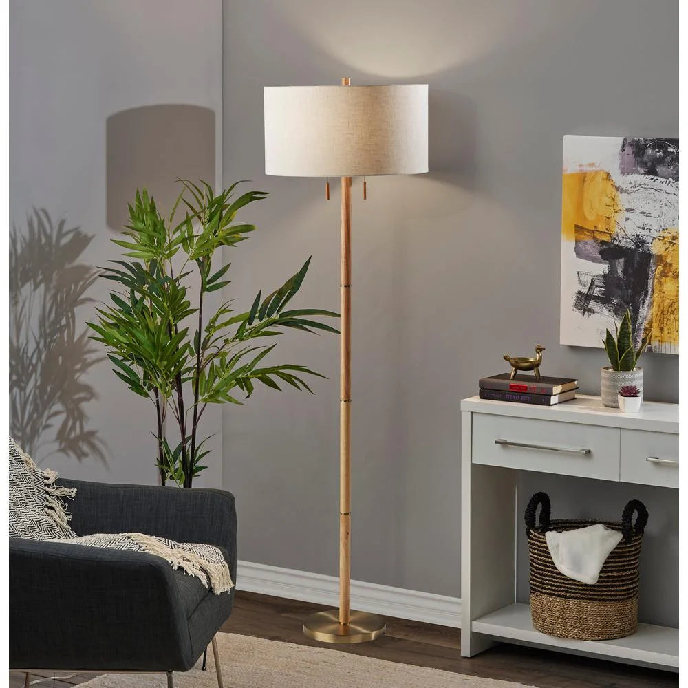 Natural Rubberwood Base & Antique Brass Floor Lamp X986