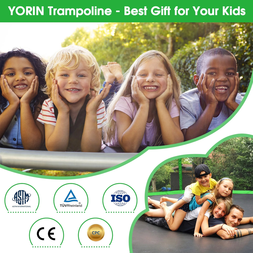12FT 14FT 15FT Trampoline with Safety Enclosure Net, Basketball Hoop and Ladder C370111