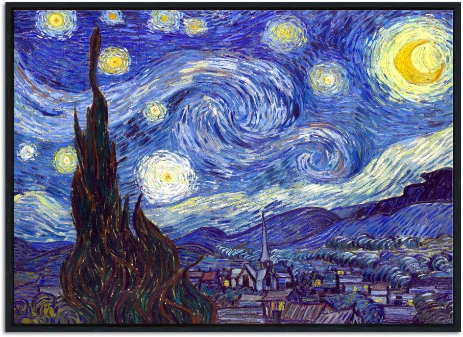 Framed Wall Art Canvas Prints of Starry Night Paintings Reproduction Black Frame Q2821