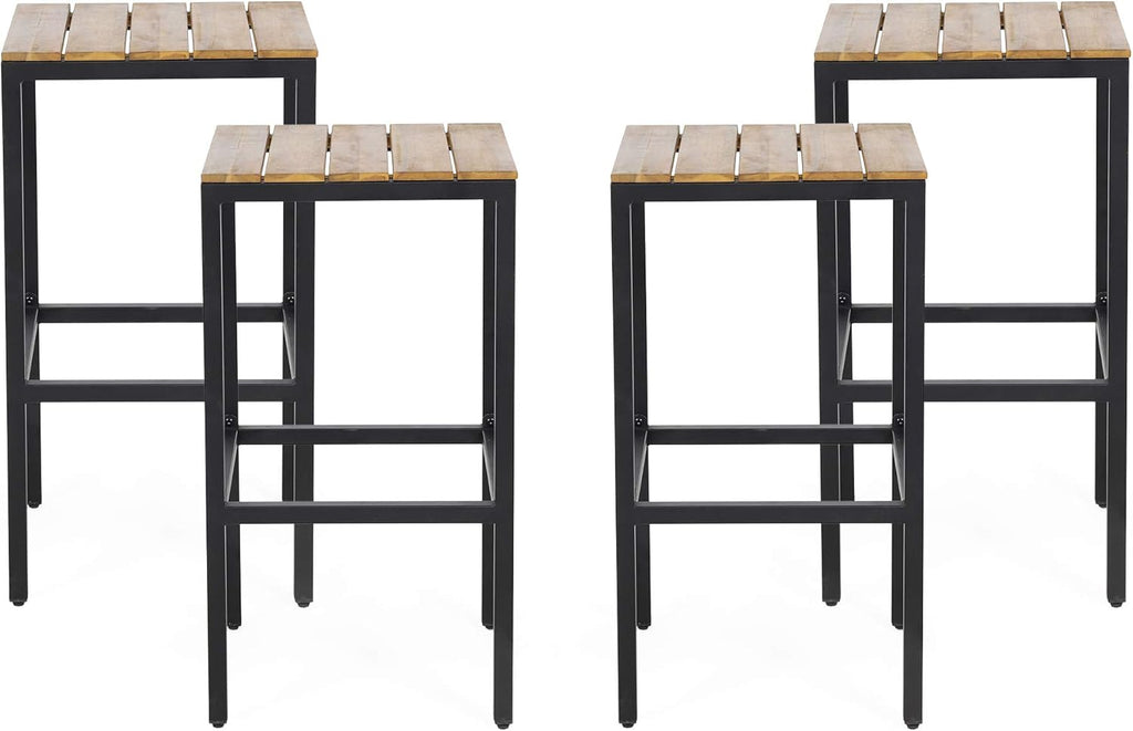 Gray Finish Black Acacia Wood Bar Stools Set of 4 S13823