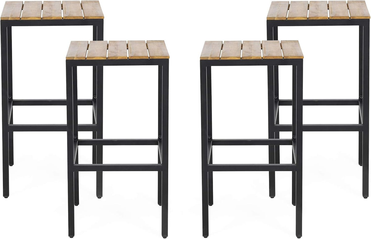 Gray Finish Black Acacia Wood Bar Stools Set of 4 S13823