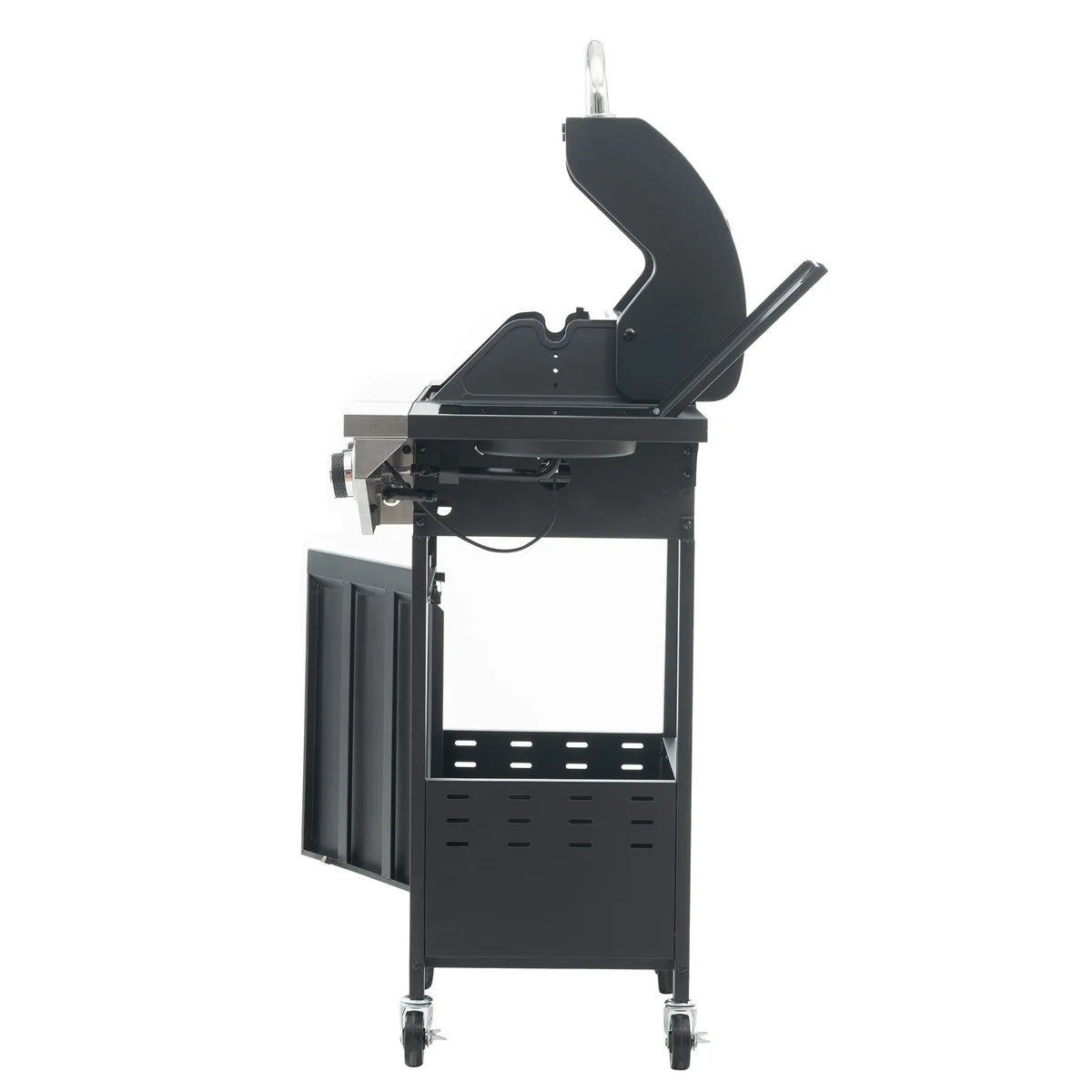 3 Burner Propane Gas Grill with Side Burner, Stainless Steel, Black D676