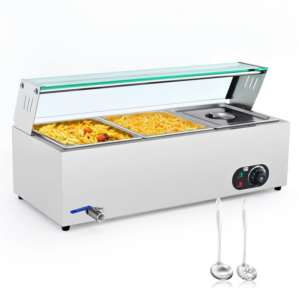 3 Pan Food Warmer Buffet Server with Glass Shelf I574