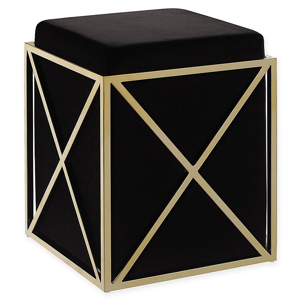 Black Velvet Square Ottoman N724728