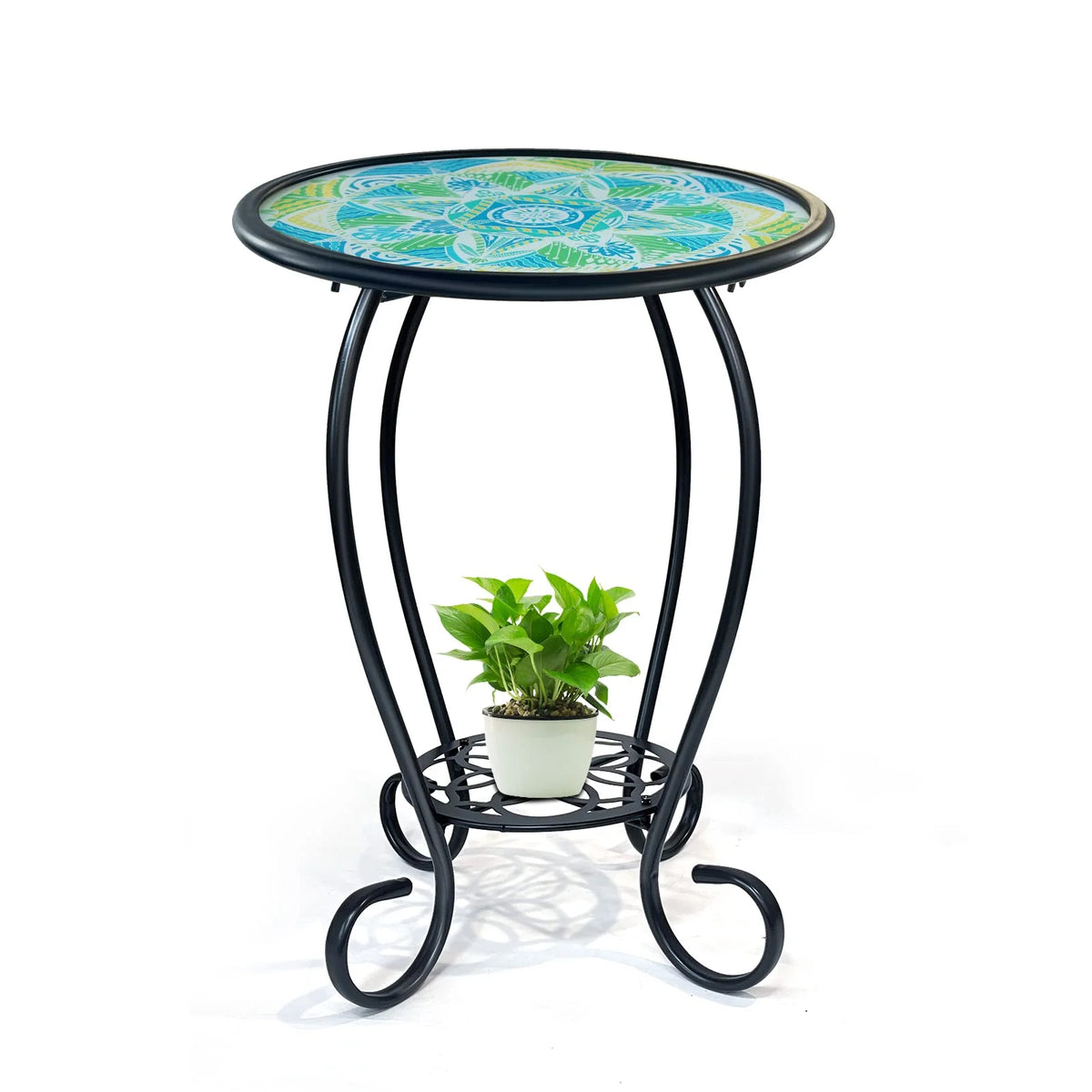 Two Tier Green Mosaic Outdoor Side Table N60466