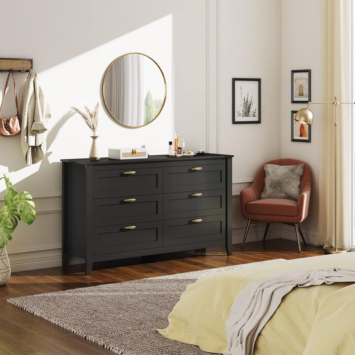 6 Drawer Retro Wood Dresser with Metal Handle K27992