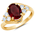 Red Ruby Oval Halo Ring in 10k Yellow Gold with Created White Sapphire D335585