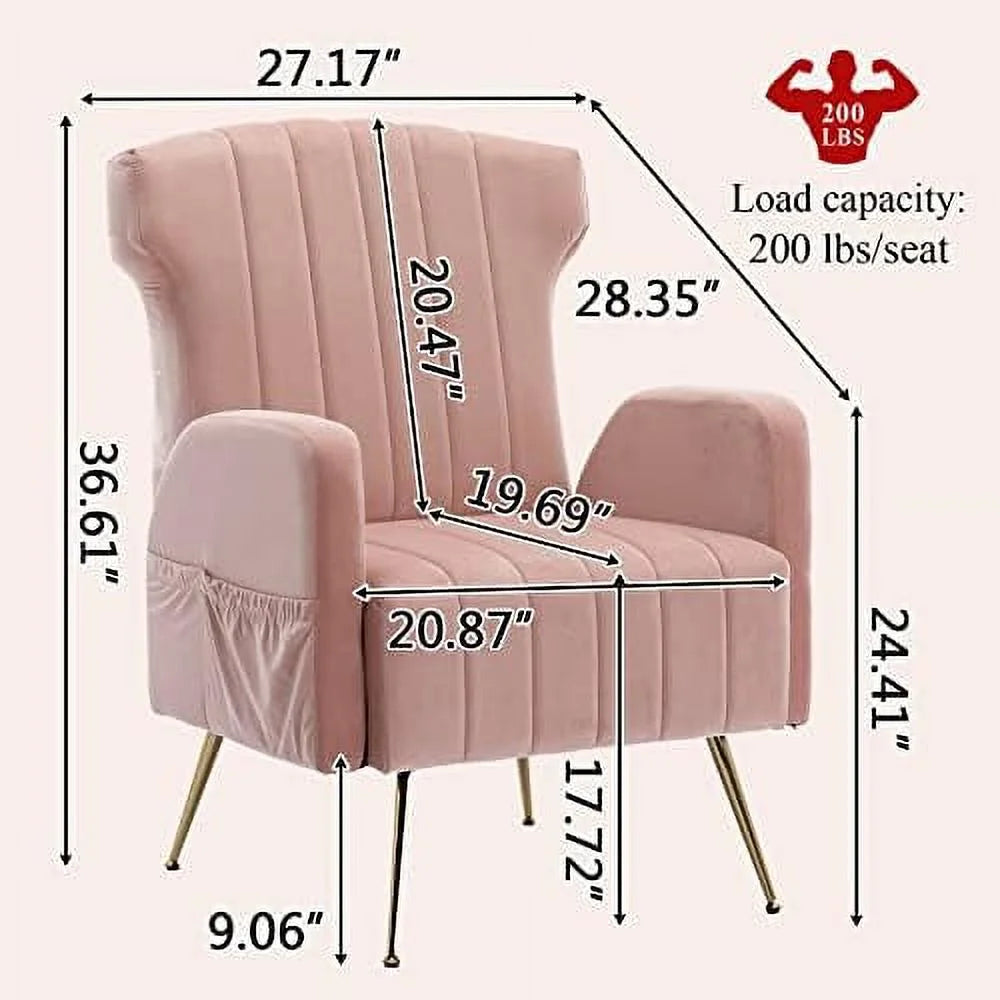 Brown Velvet Wing Back Accent Chair with Metal Gold Legs Q169