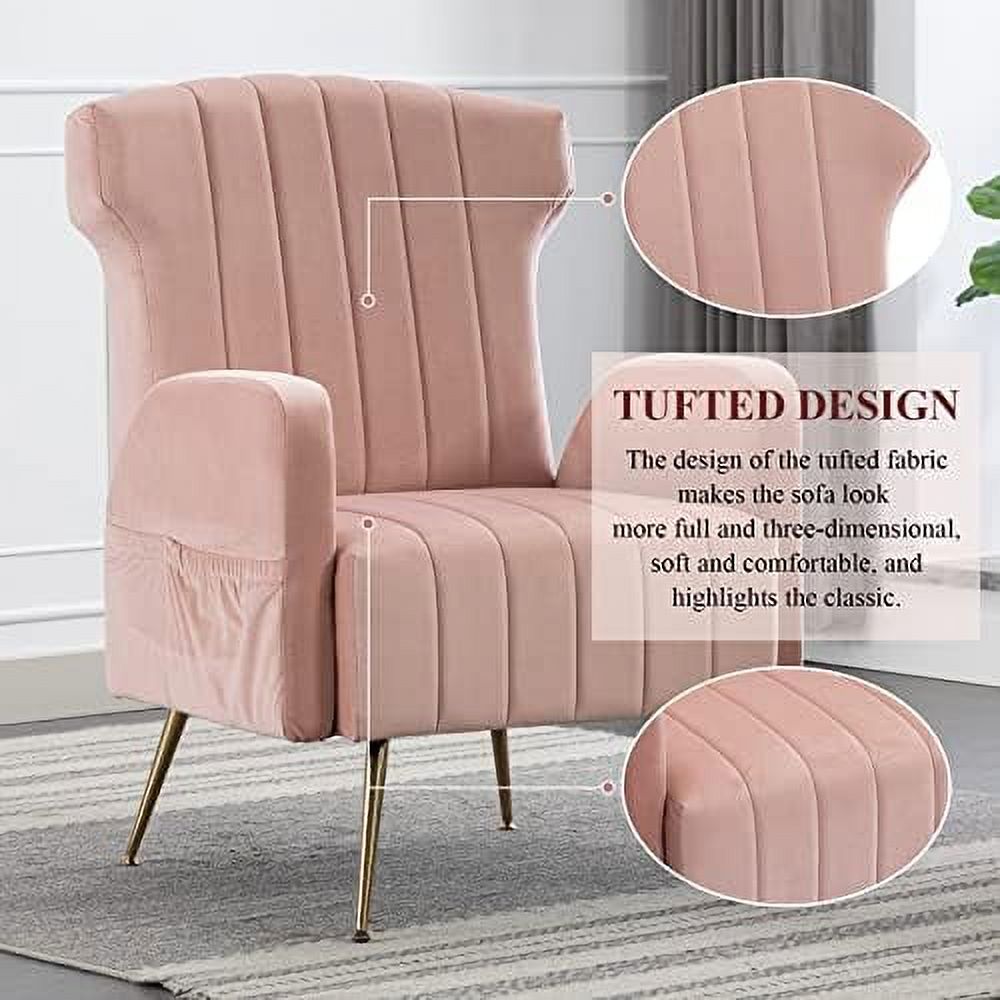 Brown Velvet Wing Back Accent Chair with Metal Gold Legs Q169