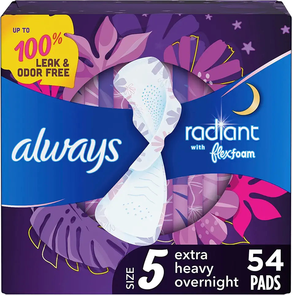Scented Overnight Feminine Pads with Wings, Size 5 Extra Heavy, 54 ct C678