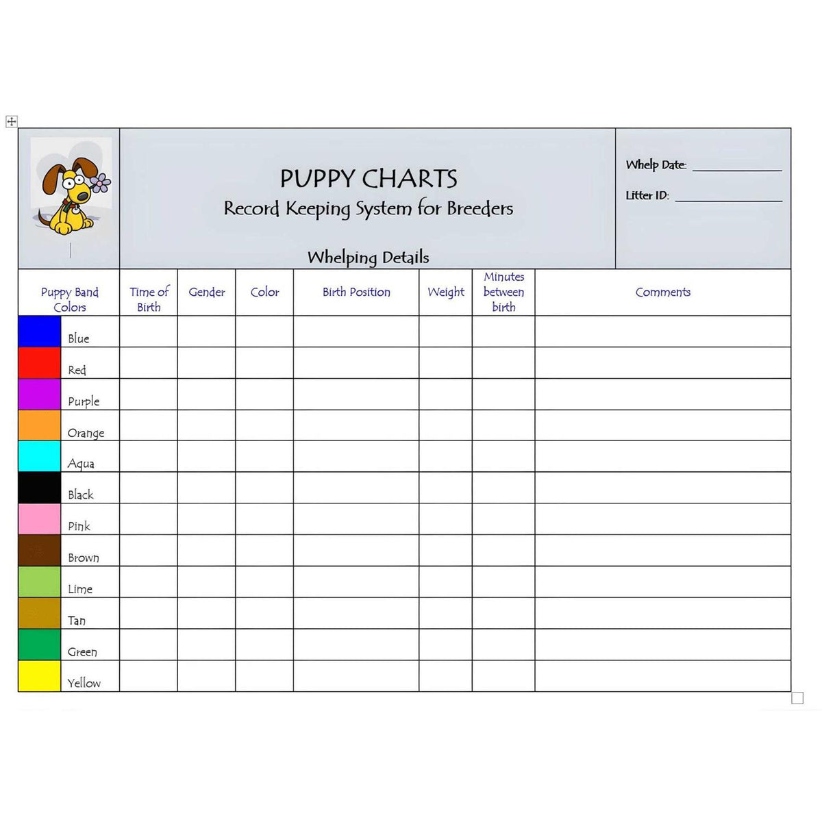 Breeder Record Keeping Charts U450