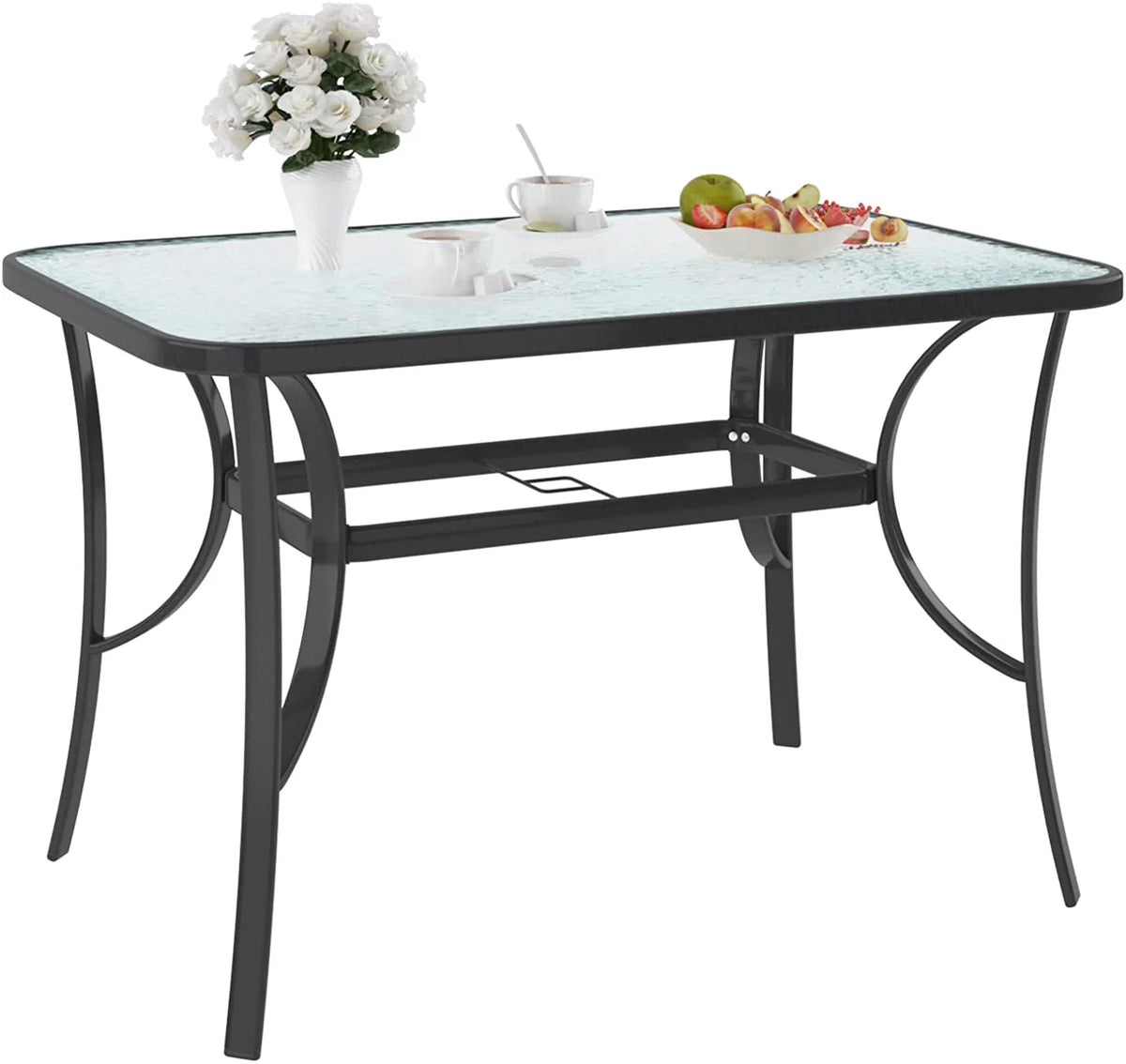 Black 47 inch Tempered Glass Patio Dining Table Q31963