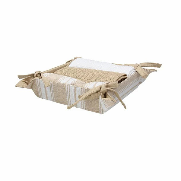 Square Basket and 3 Towels Textile Beige U787045