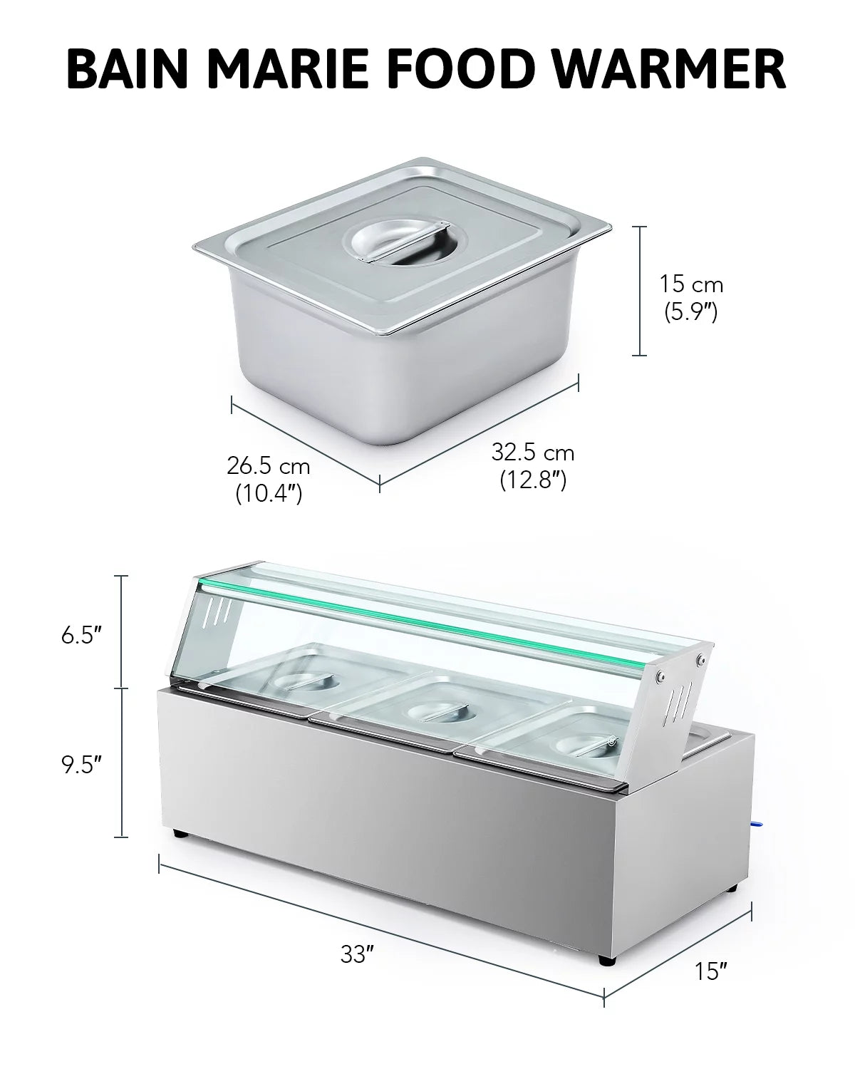 3 Pan Food Warmer Buffet Server with Glass Shelf I574