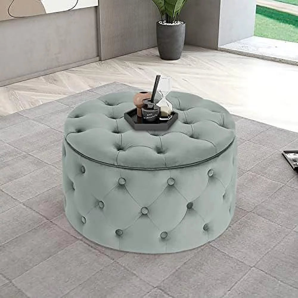 Round Velvet Button Tufted Ottoman B93194