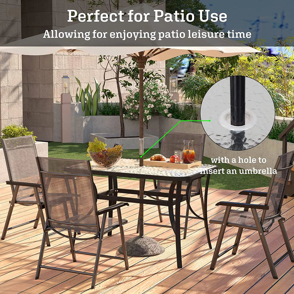 Black 47 inch Tempered Glass Patio Dining Table Q31963
