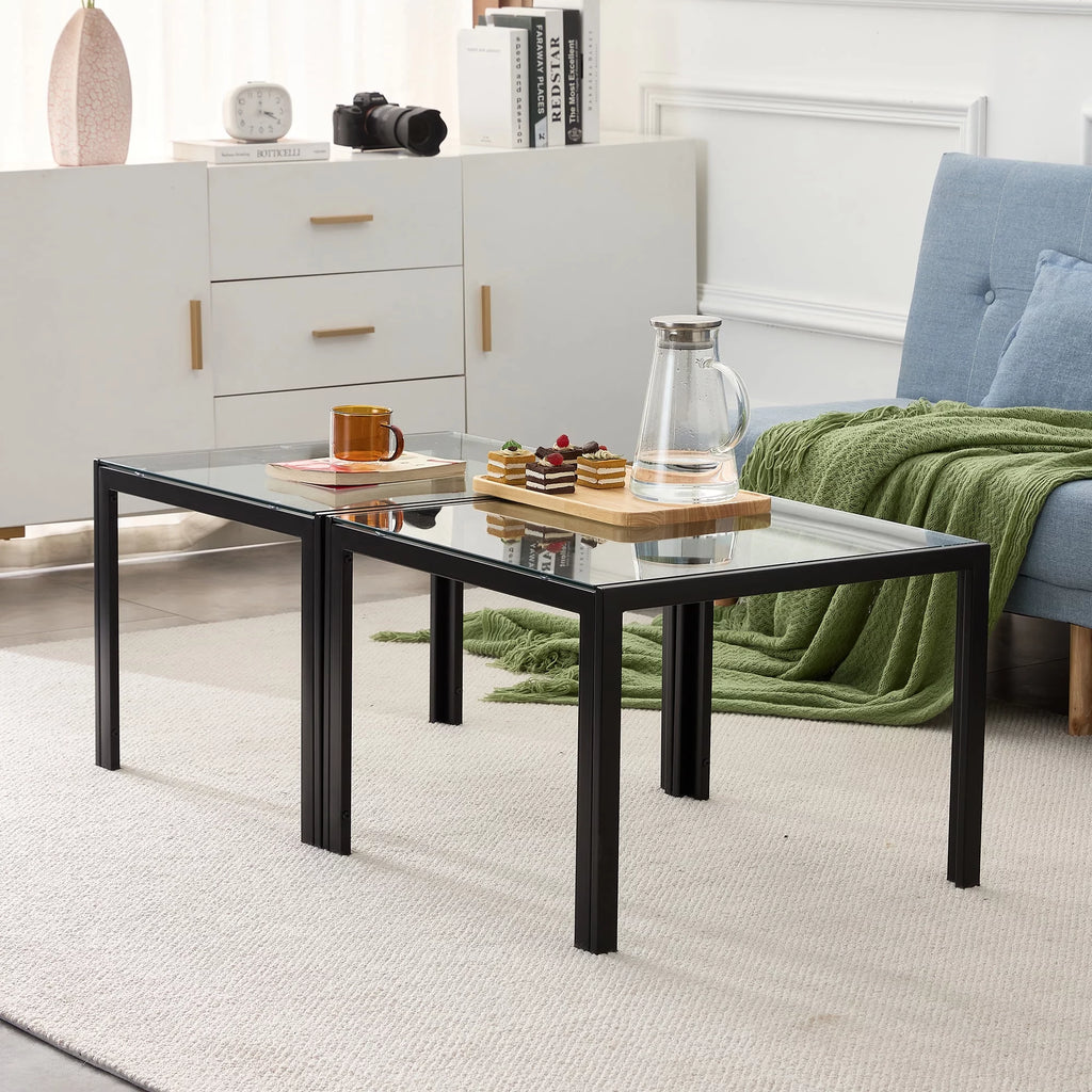 Coffee Table Set of 2 Tempered Glass W50325