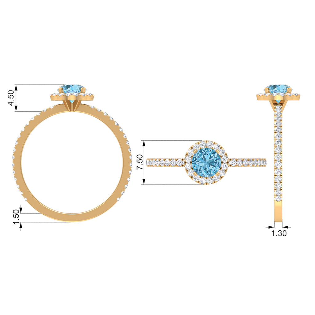 10K White Gold Aquamarine Ring with Diamond Halo C390