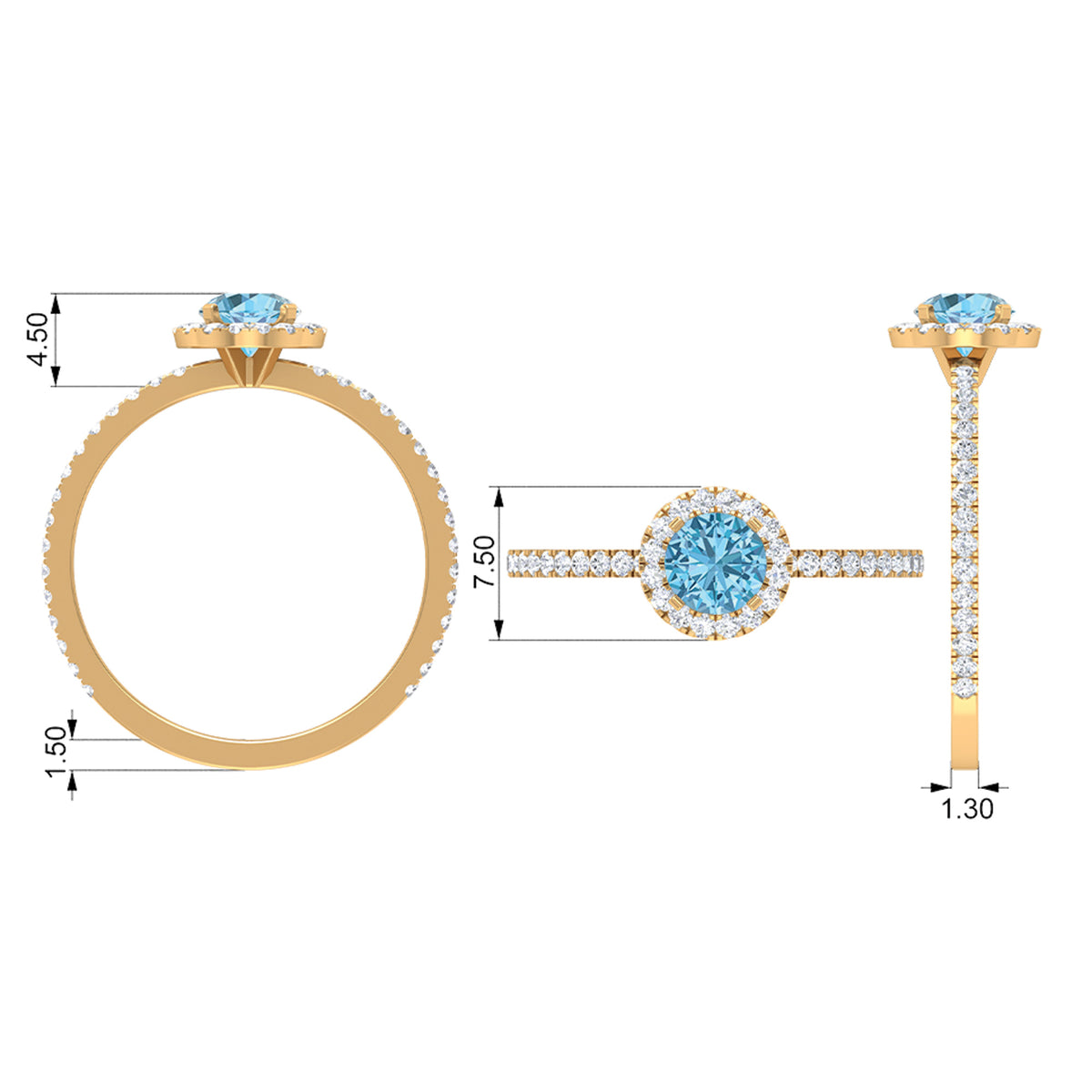 10K White Gold Aquamarine Ring with Diamond Halo C390