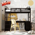 Twin Loft Bed with Desk Solid Wood Storage Drawers Cabinet Shelves Espresso E201