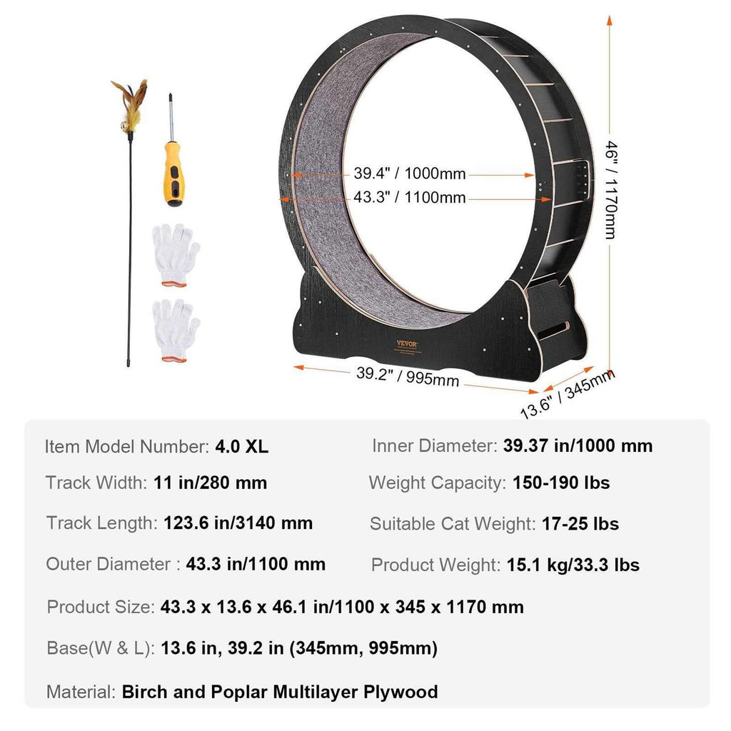 Large Cat Exercise Wheel with Detachable Carpet and Cat Teaser B4081