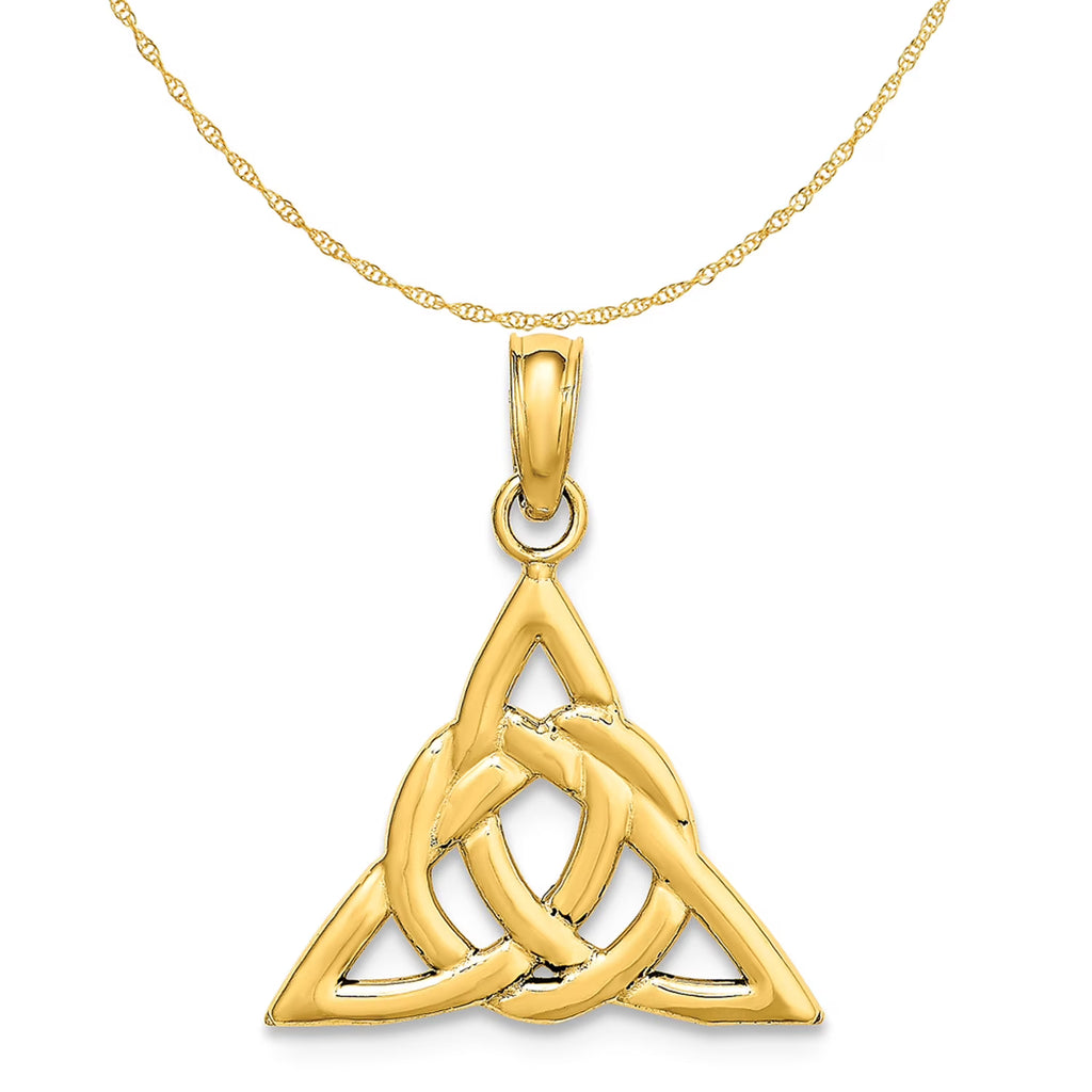 14K Yellow Gold Celtic Trinity Knot Pendant Charm with Rope Chain Necklace 18'' G714
