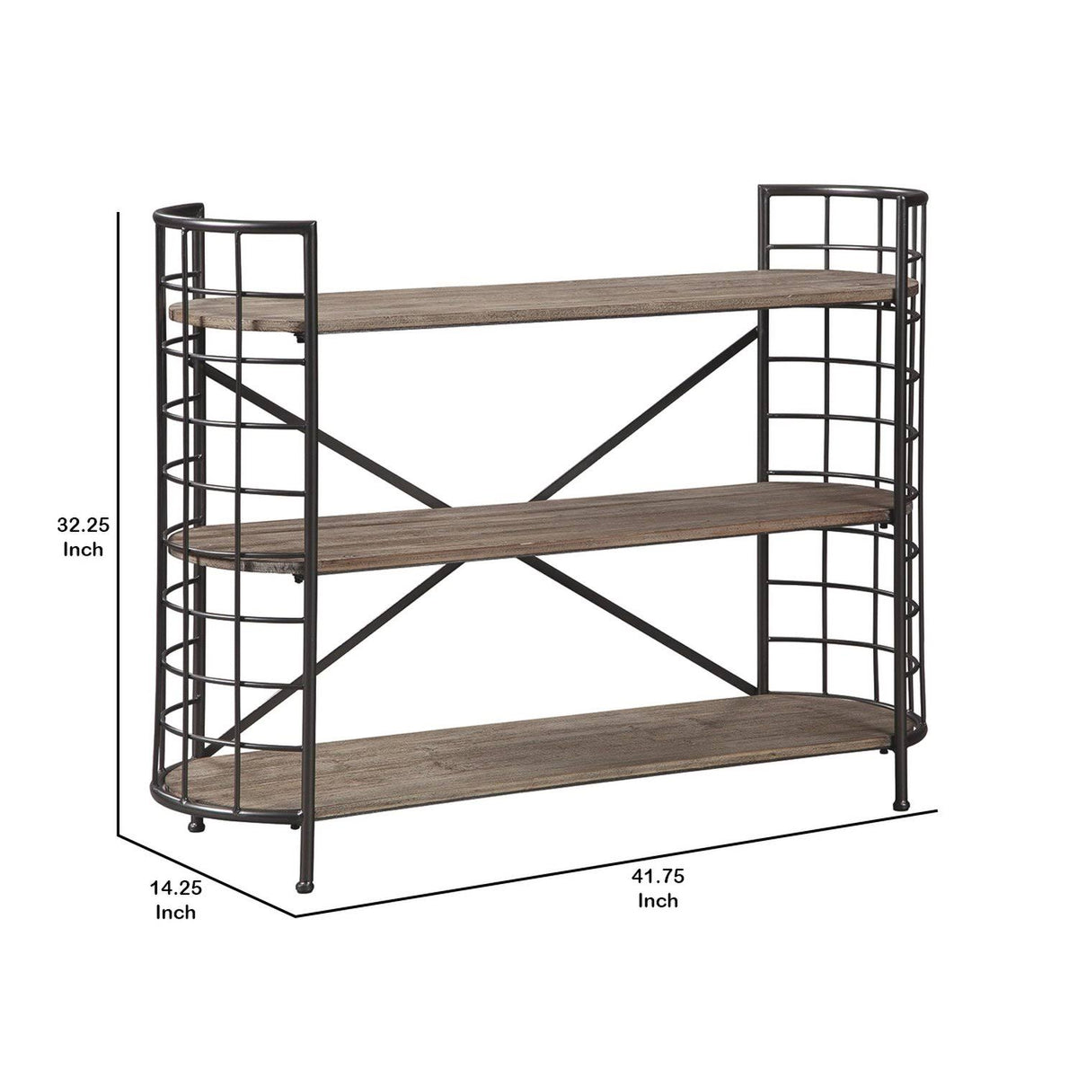 Brown and Black Wood and Metal Bookcase with 3 Open Shelves W85335