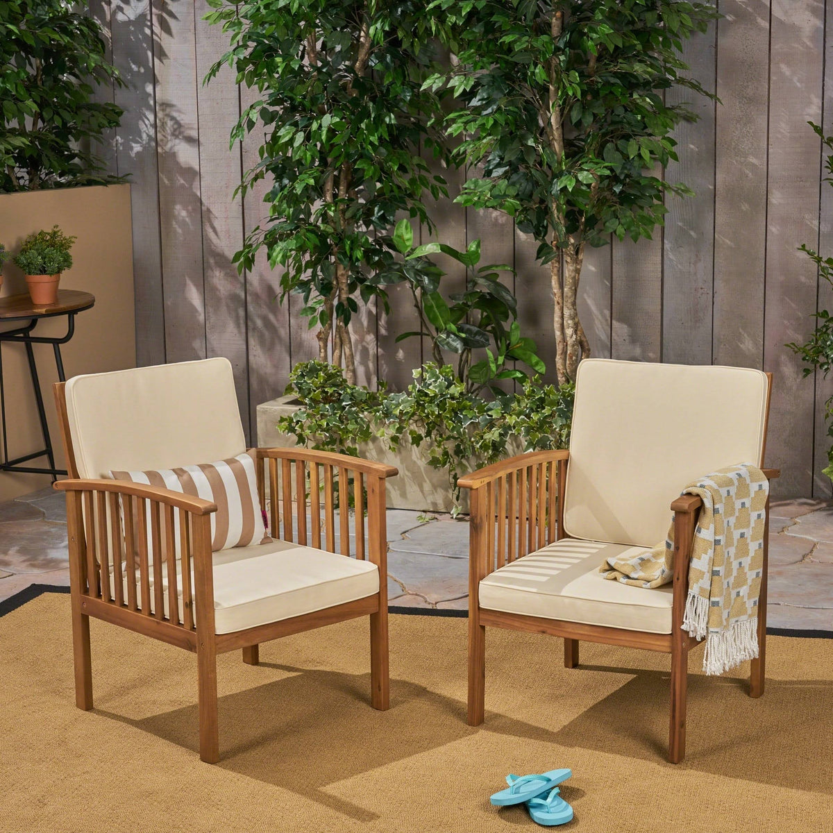 Acacia Wood Club Chairs with Cushions Set of 2 E2785