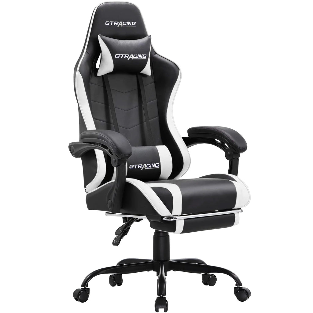 White Gaming Chair with Footrest K2377