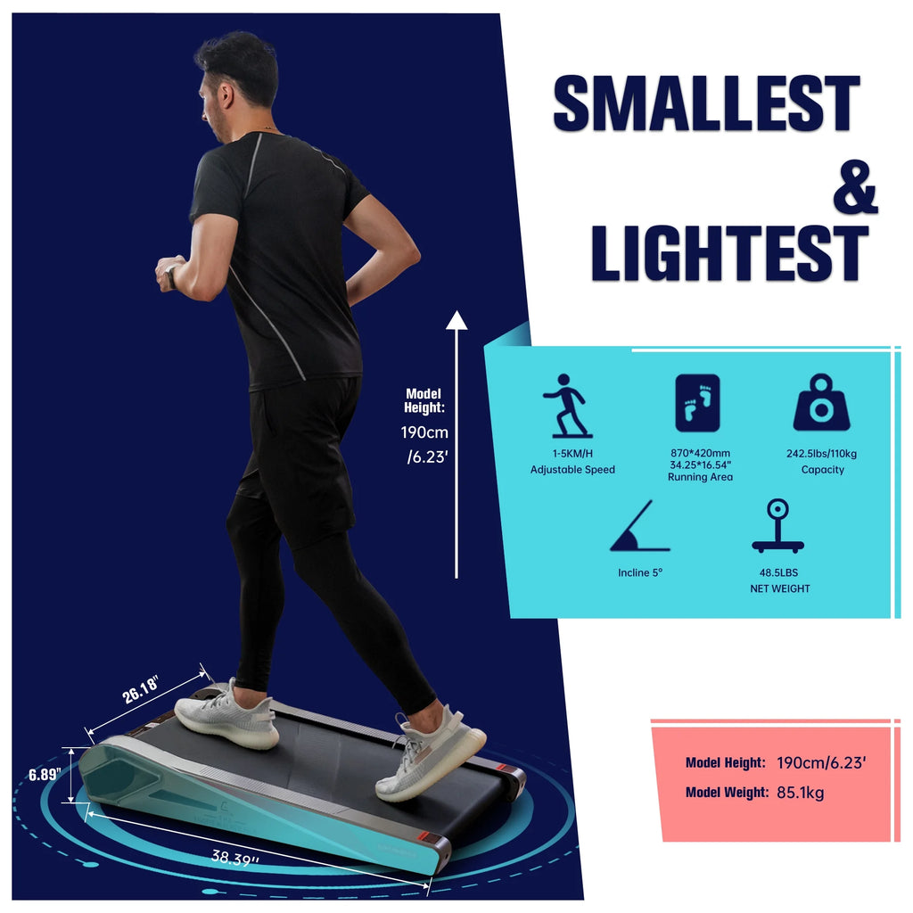 2.0HP 5 Incline Under Desk Electric Walking Treadmill U518658
