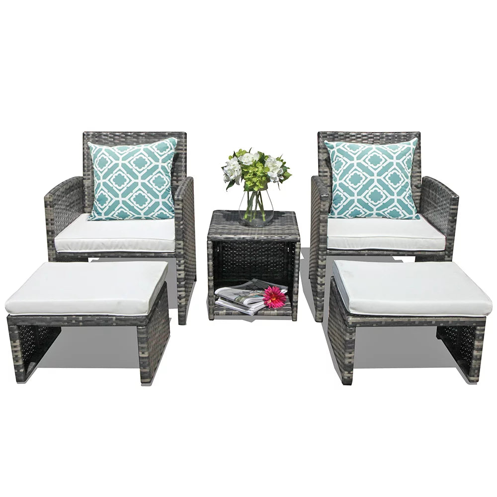 Patio Chairs Chat Set with Ottoman Coffee Table and Pillows R345278