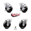 4 Inch Black Swivel Caster Set of 4 with Brake U7109