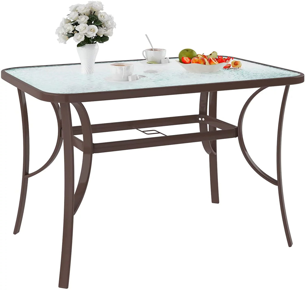 Black 47 inch Tempered Glass Patio Dining Table Q31963