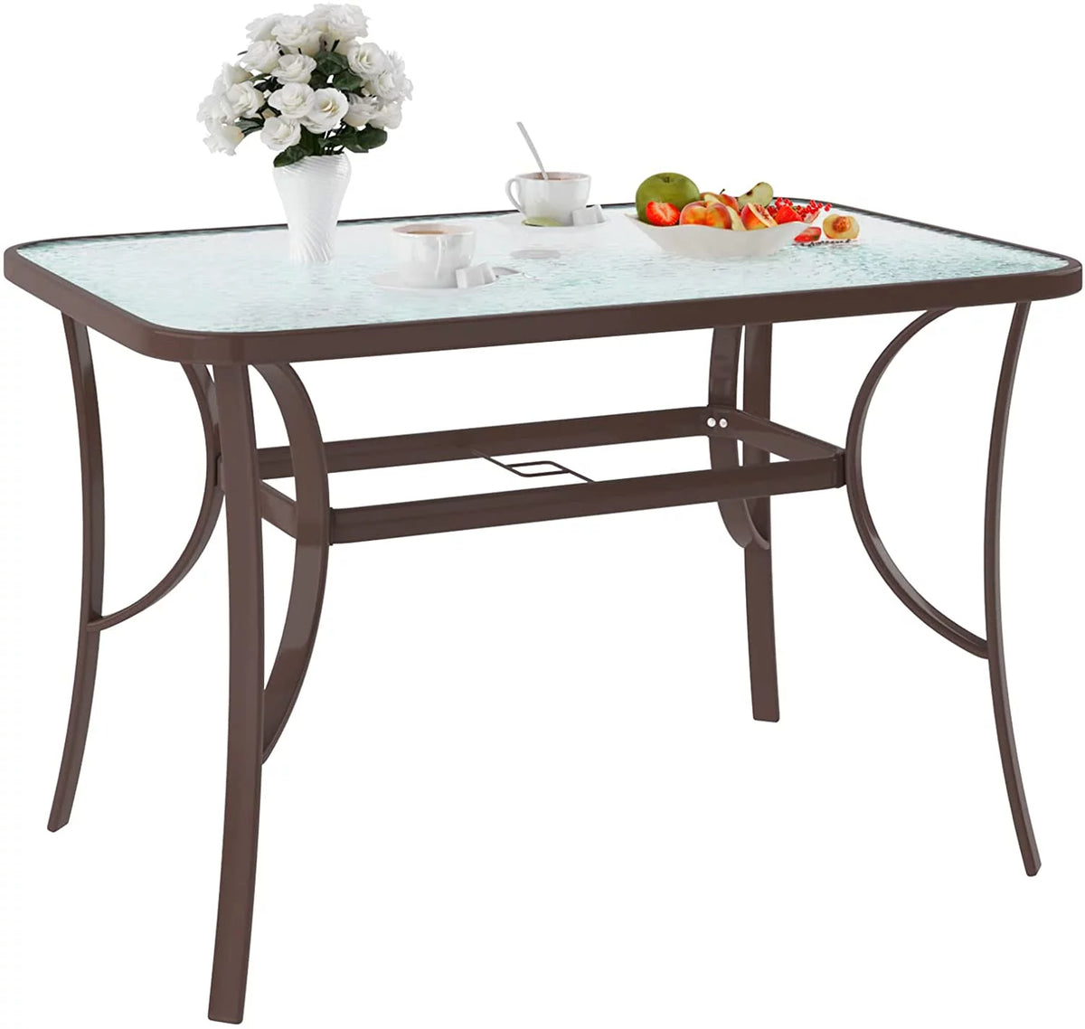 Black 47 inch Tempered Glass Patio Dining Table Q31963