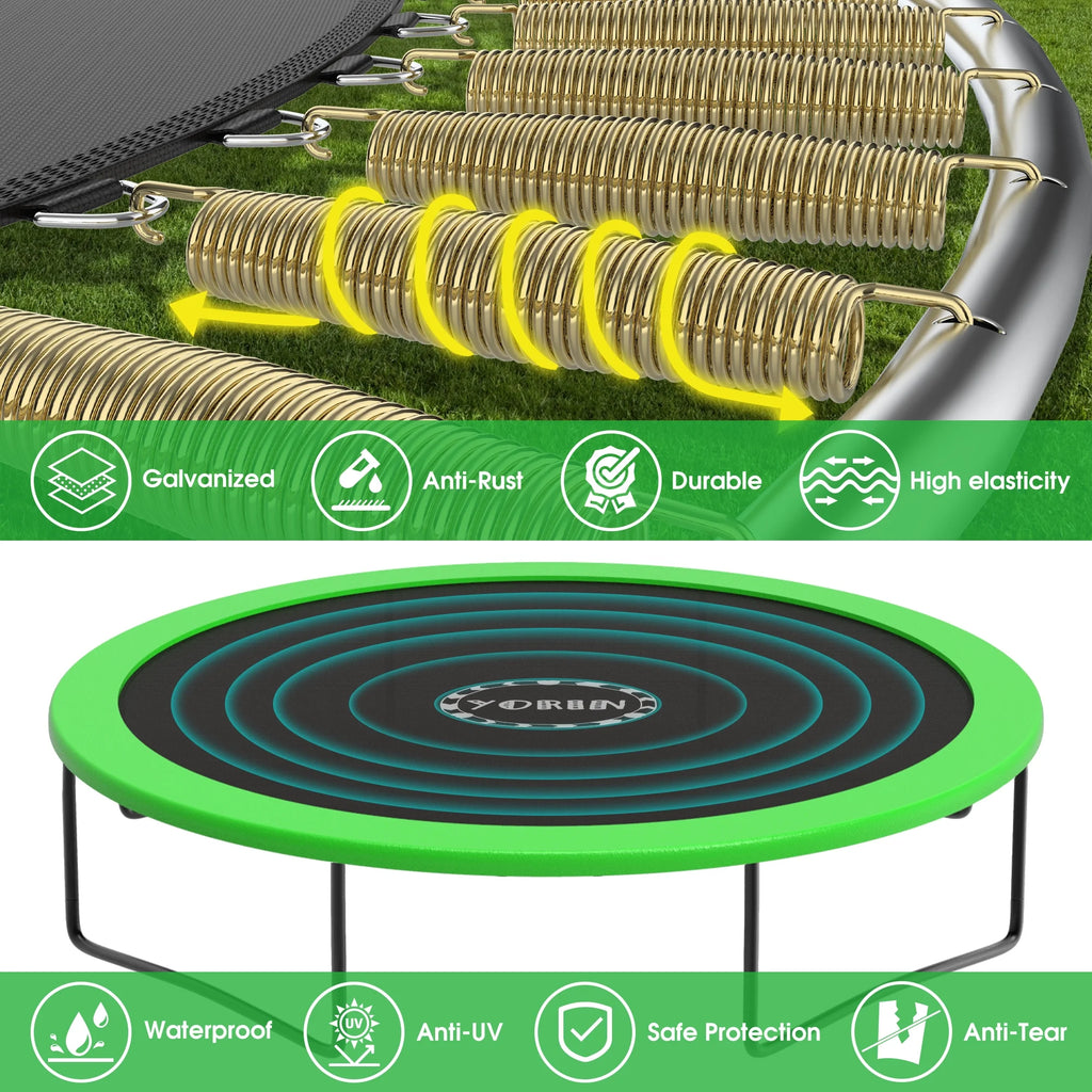 12FT 14FT 15FT Trampoline with Safety Enclosure Net, Basketball Hoop and Ladder C370111