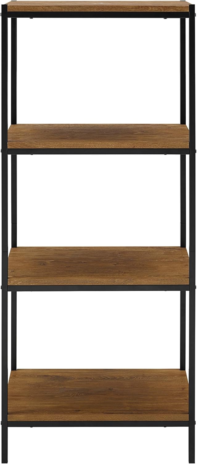Rustic Industrial 4 Tier Bookshelf with Metal Frame N669