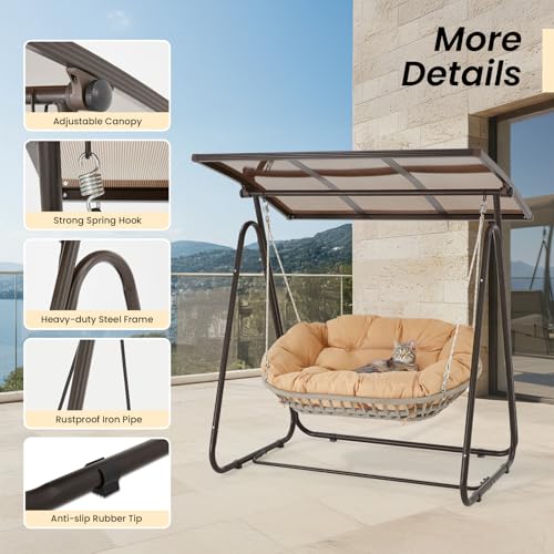 2-Person Outdoor Porch Swing with Adjustable Canopy and Cushions O1169