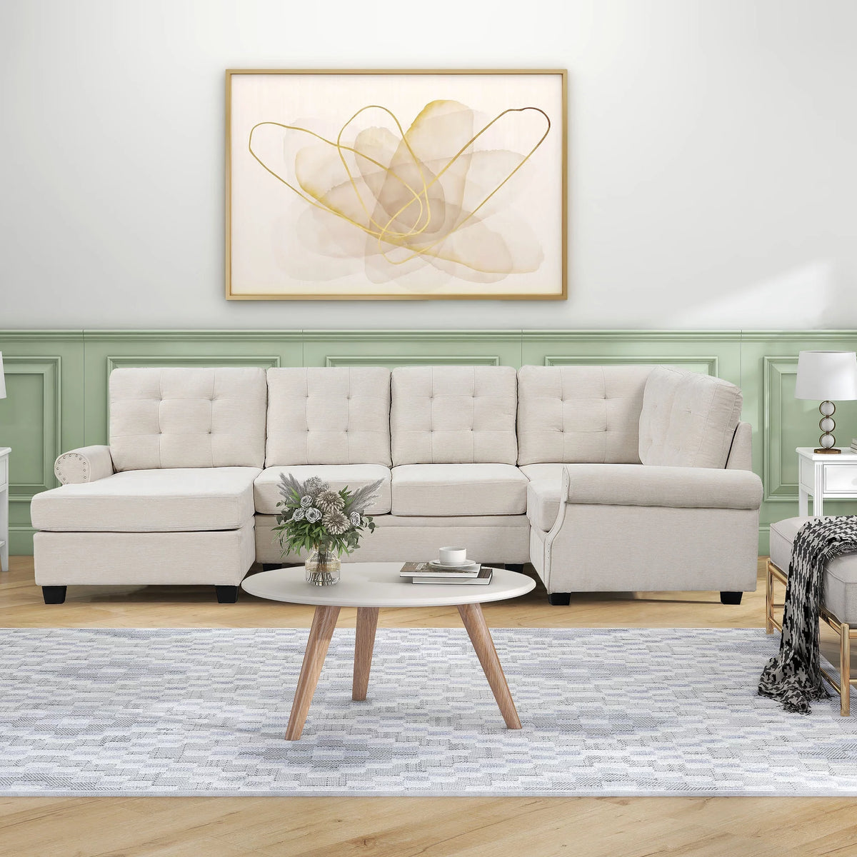 120" U-Shaped Linen Sectional Sofa W49632