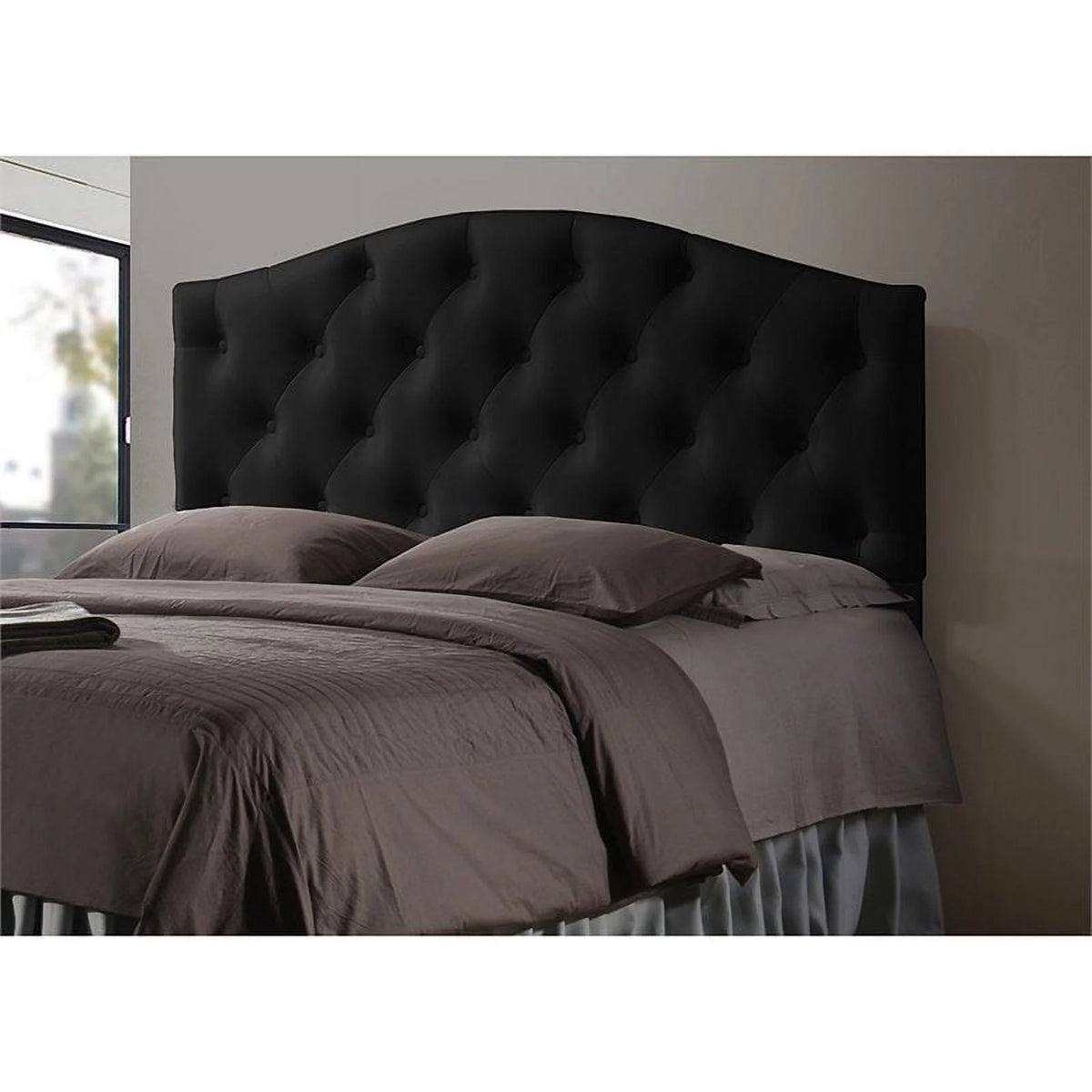 Black Faux Leather Tufted Queen Size Panel Headboard J580580