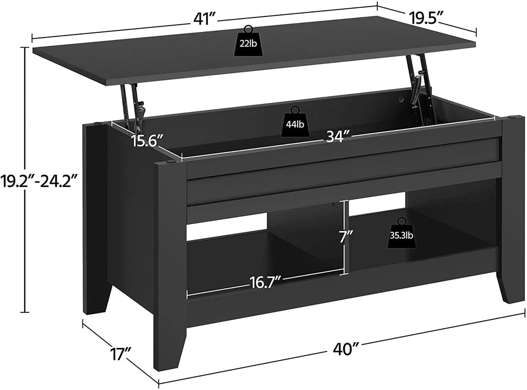 Black Lift Top Coffee Table with Hidden Storage Drawers H3669