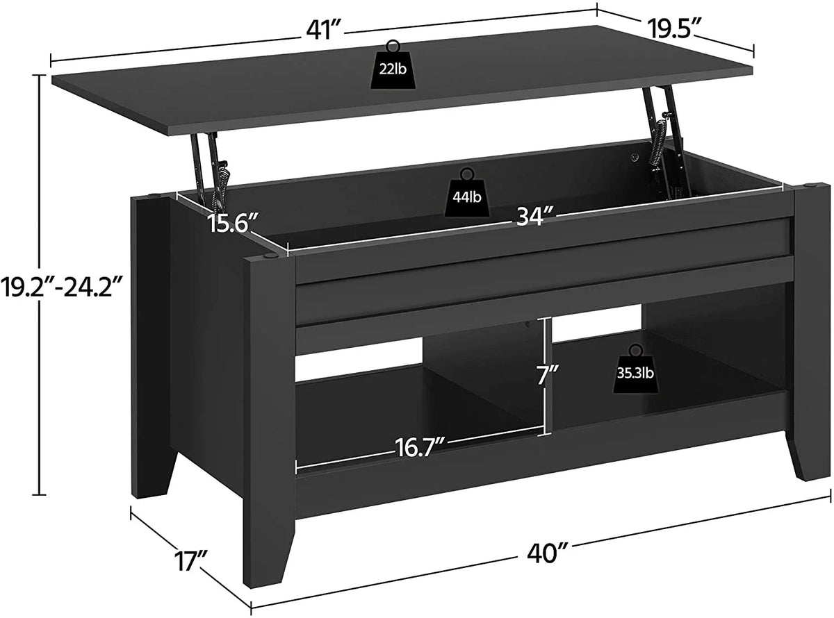 Black Lift Top Coffee Table with Hidden Storage Drawers H3669