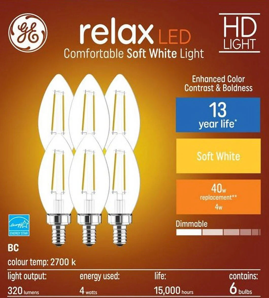 6 Bulbs Clear Dimmable LED Chandelier Light Bulb U77659