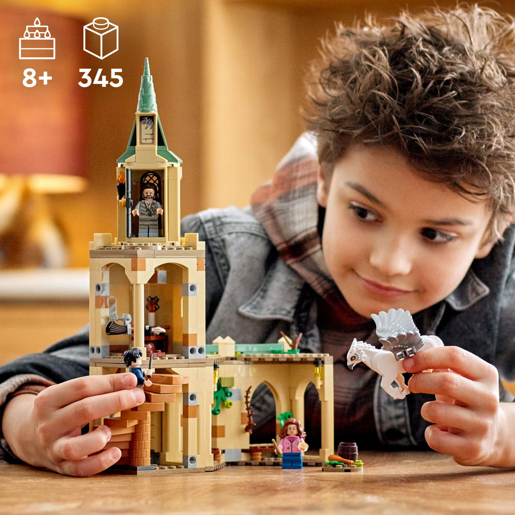 LEGO Harry Potter Hogwarts Courtyard Castle Tower Toy with Buckbeak Hippogriff Figure and Prison Cell C240