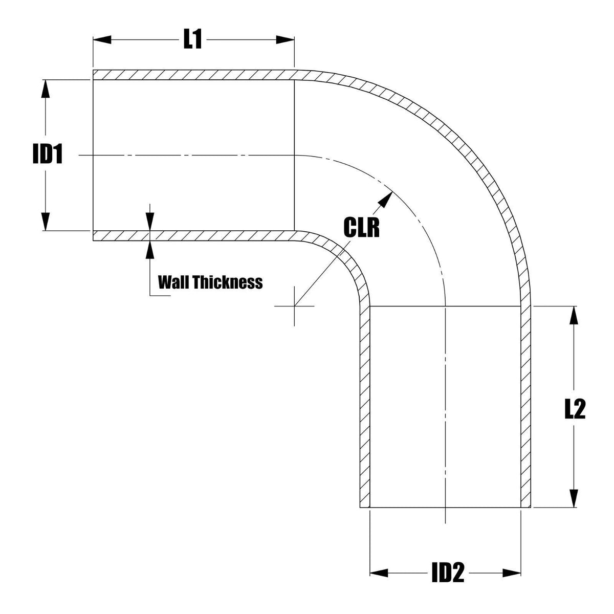 4 inch to 5 inch ID 4-Ply Reinforced Silicone 90 Degree Elbow Reducer Hose Black I5861